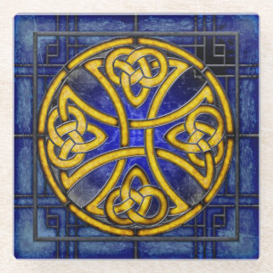 Keltische knoop op blauw Onderzetter met een laag  Glazen Onderzetter