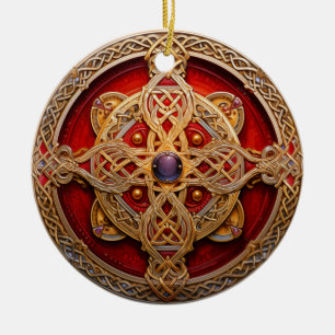 Keltische Knoop Rood Goud Knoopwerk Keramisch Ornament