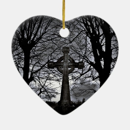 Keltische kruis en bomen hart Kerstmis ornament (Achterkant)