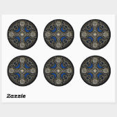 Keltische kruisblauwe kleur ronde sticker (Vel)
