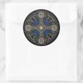 Keltische kruisblauwe kleur ronde sticker (Tas)