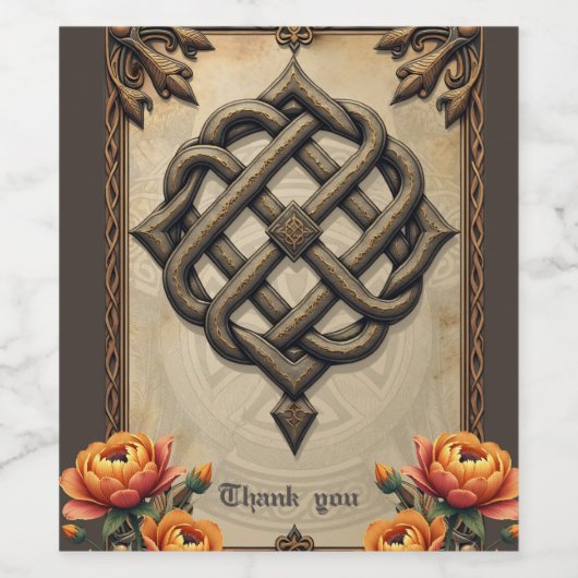 Keltische kunst en bloemenpracht in warme tinten. wijn etiket (Enkel label)