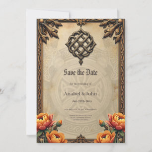 Keltische kunst en bloemrijke pracht in warme tint save the date