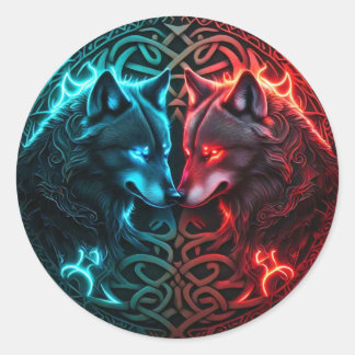 Keltische rode en blauwe wolf ronde Sticker