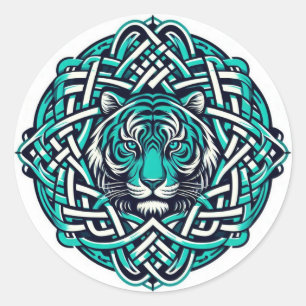 Keltische ronde Blauwgroen tijger Sticker