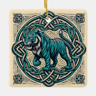 Keltische tijger beige plein keramisch ornament