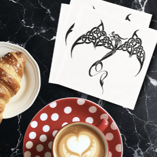 Keltische Tribale Draak Knoopwerk Zwart Wit Fantas Servet