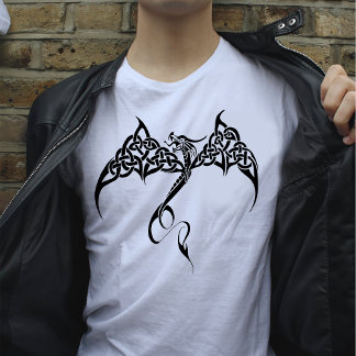 Keltische Tribale Draak Knoopwerk Zwart Wit Fantas T-shirt