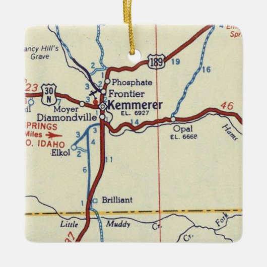 Kemmerer WY Map Keramisch Ornament (Voorkant)
