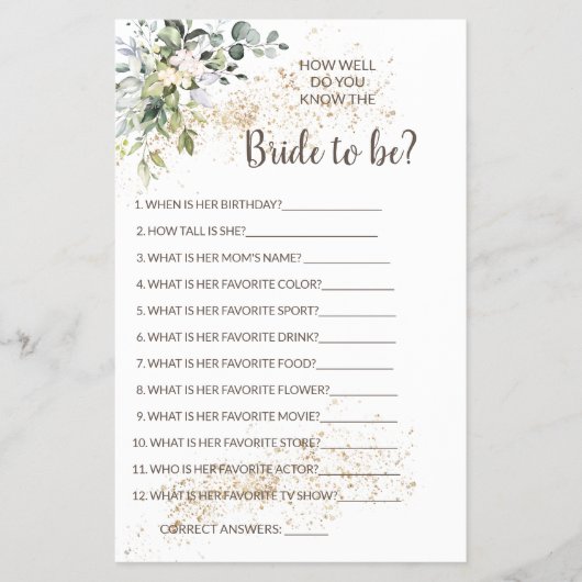 Ken je de Bride Herbal Shower Game Kaart? Flyer (Voorkant)