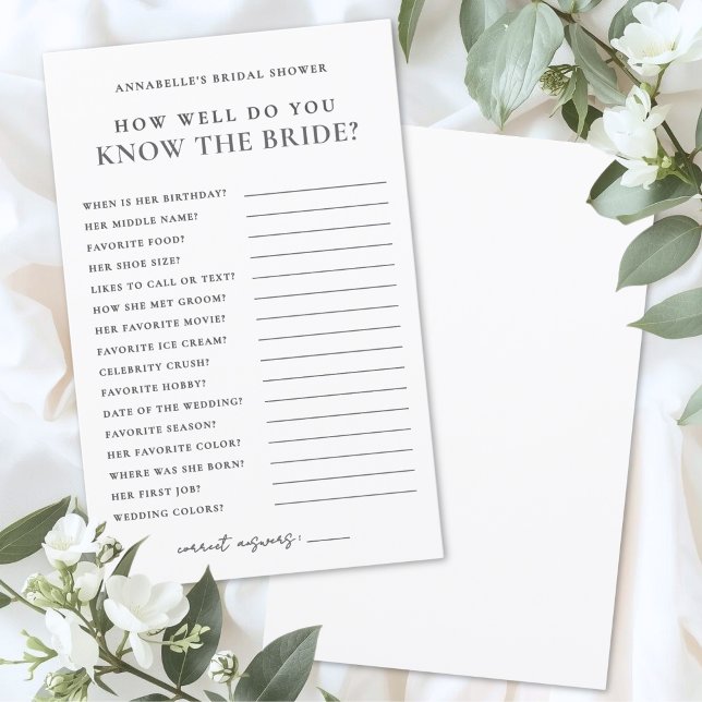 Ken Je De Bruid Bruiloft Spel (How Well Do You Know The Bride Bridal Shower Game )