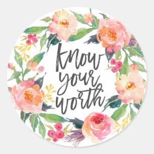 Ken Uw Worth, Boho Inspirerend Quote Ronde Sticker