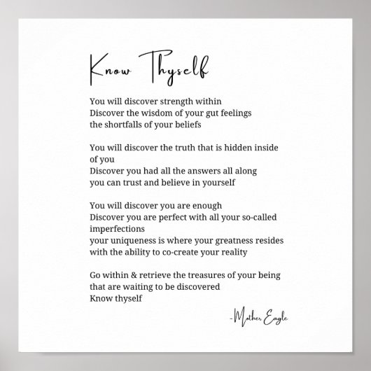 Ken uzelf inspirerend gedicht muur poster (Voorkant)
