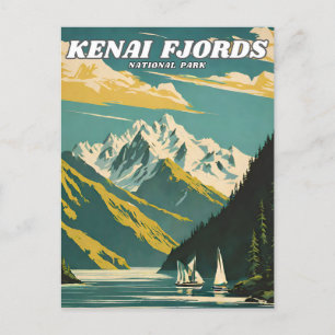 Kenai Fjords Nationaal Park illustratie retro Deco Briefkaart