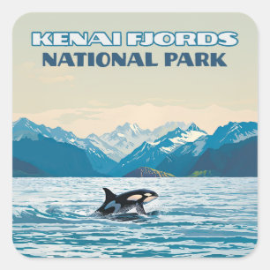 Kenai Fjords Nationaal Park Orca Alaska Vintage Vierkante Sticker