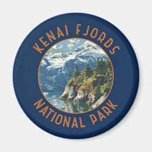 Kenai Fjords Nationaal Park Retro Distressed Circl Magneet
