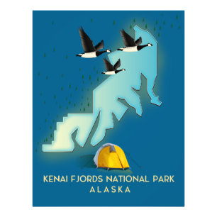 Kenai Fjords National Park Alaska reis kaart Foto Afdruk