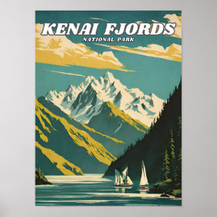 Kenai Fjords National Park illustration retro Déco