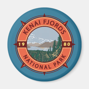 Kenai Fjords National Park Retro Compass Emblem Magneet
