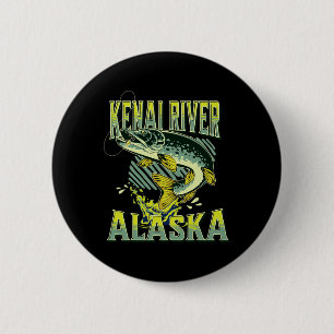Kenai Rivier Alaska Vissen Vakantie Visliefhebber Ronde Button 5,7 Cm