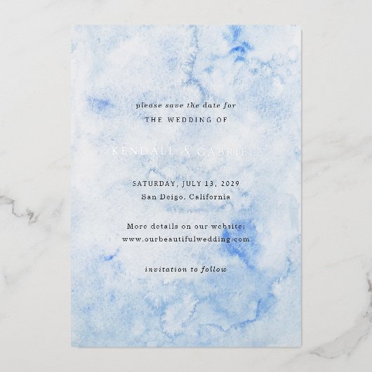 Kendall Blue Elegant Wedding Save the Date Folie Uitnodiging (Voorkant)