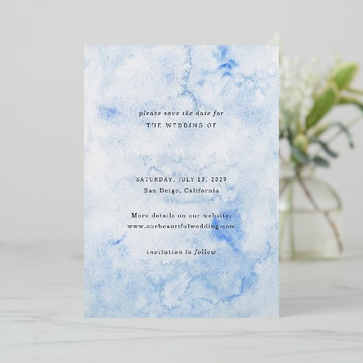 Kendall Blue Elegant Wedding Save the Date Folie Uitnodiging (Staand Voorkant)