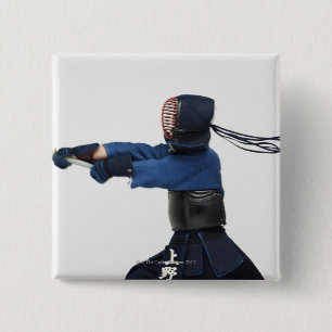 Kendo Fencer Practicing Vierkante Button 5,1 Cm