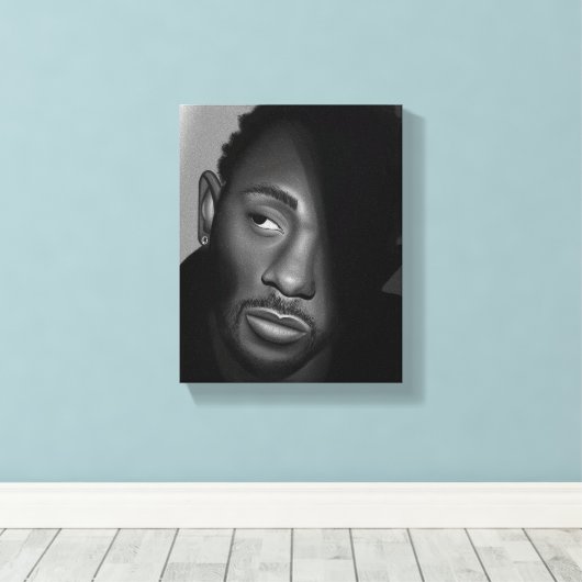 Kendrick Lamar | Zwart-wit portretschilderij Canvas Afdruk (Insitu (Houten vloer))