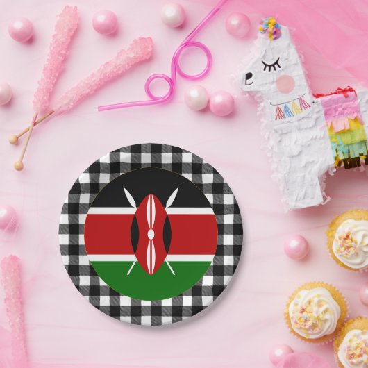 Kenia Bord, buffalo plaid & Keniaanse vlag Papieren Bordje (Feest)