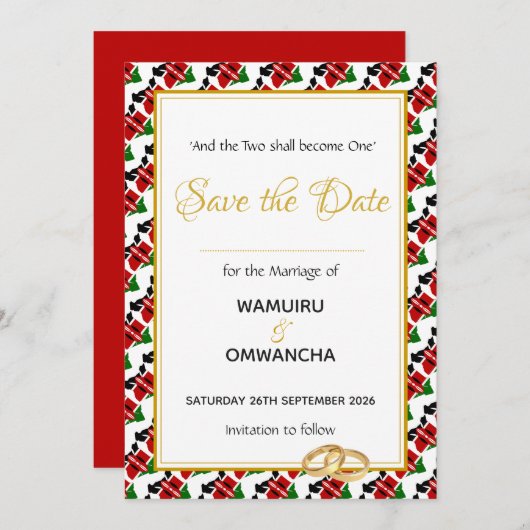 KENIA Christelijke aangepaste bruiloft Save The Date (Voorkant / Achterkant)