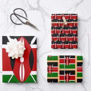 Kenia Flag, Heart & Kenyan Mode / Gift Set Inpakpapier Vel