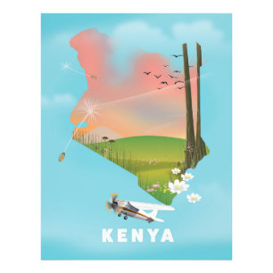Kenia kaart illustratie reisposter. foto afdruk