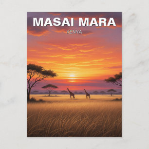 Kenia Masai Mara Giraffes zonsondergang Briefkaart