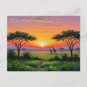 Kenia Masai Mara Giraffes zonsondergang Briefkaart