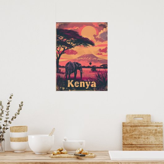 Kenia Olifant Sunset Poster (Keuken)