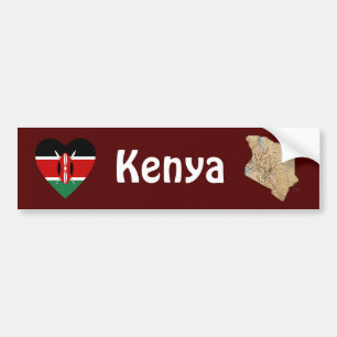 Kenia Vlag Hart + Landkaart Bumpersticker