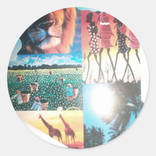 Keniaans tapijt: Wildlife, Cultuur & Kuststrand Ronde Sticker (Voorkant)