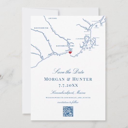 Kennebunkport Maine Elegante kaart QR-code Huwelij (Voorkant)