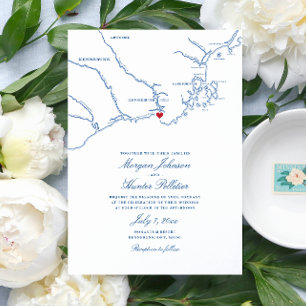 Kennebunkport Maine Elegante Marinekaart Trouwfees Kaart