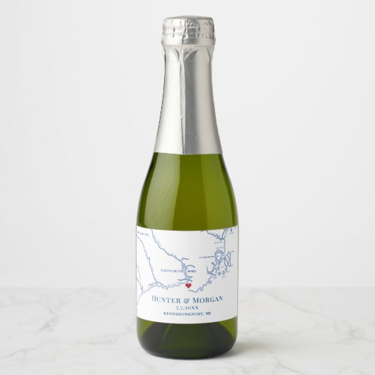 Kennebunkport Maine Wedding Mini Fles Sparkling Wijnetiket (Voorkant)