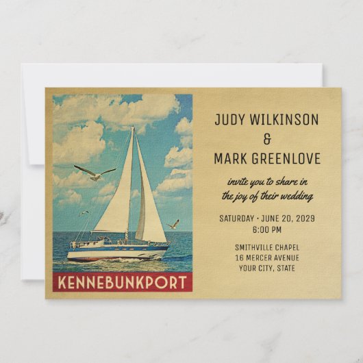 Kennebunkport Wedding Invitation Sailboat Kaart (Voorkant)