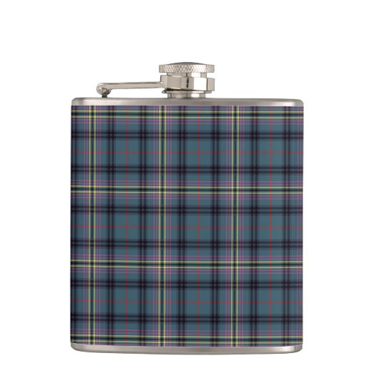 Kennedy Clan Ancient Tartan Blauwgroen Blauw Plaid Heupfles (Voorkant)
