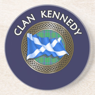 Kennedy Clan Tartan Knoop & Vlag Zandsteen Onderzetter