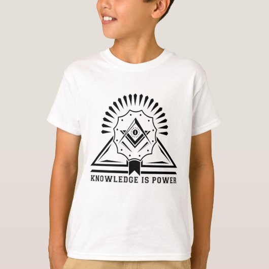 Kennis is Power Cool geometrisch ontwerp T-shirt (Voorkant)
