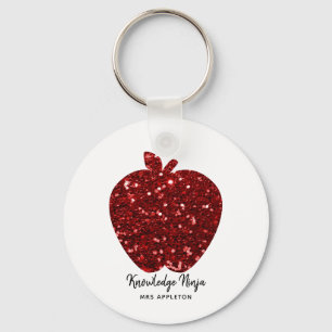 Kennis Ninja Faux Glitter Red Apple Teacher Sleutelhanger