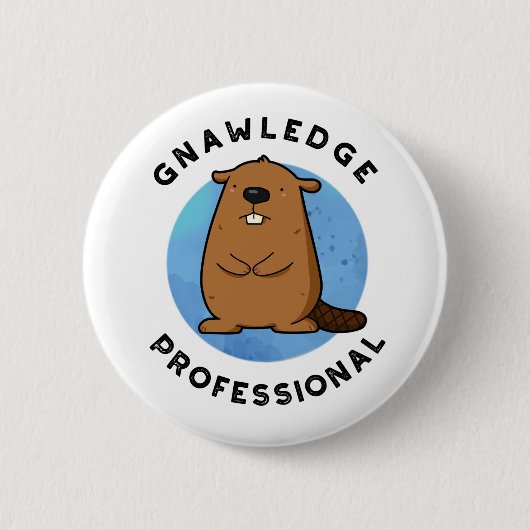 Kennisprofessional Funny Beaver Pun Ronde Button 5,7 Cm (Voorkant)