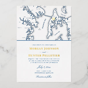 Kent Island Maryland Bestemming Marine en Goud Folie Uitnodiging