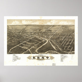 Kent Ohio 1882 Antiek Panorama Kaart Poster