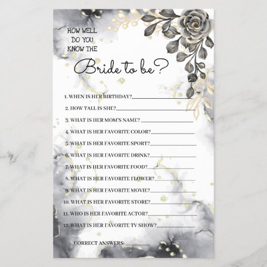 Kent u de Bride Black Rozen Shower Game Card Flyer (Voorkant)