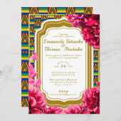 Kente Faire-part de mariage - Bleu et Or Kente (Devant / Derrière)